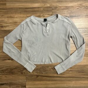 Wild Fable Gray Long Sleeve Polo Crop Top